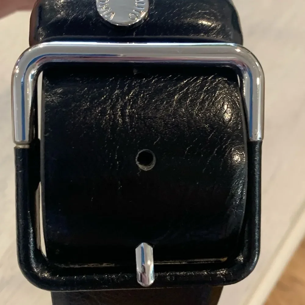 Vince Camuto Black Leather Belt with Silver Buckle NWOT